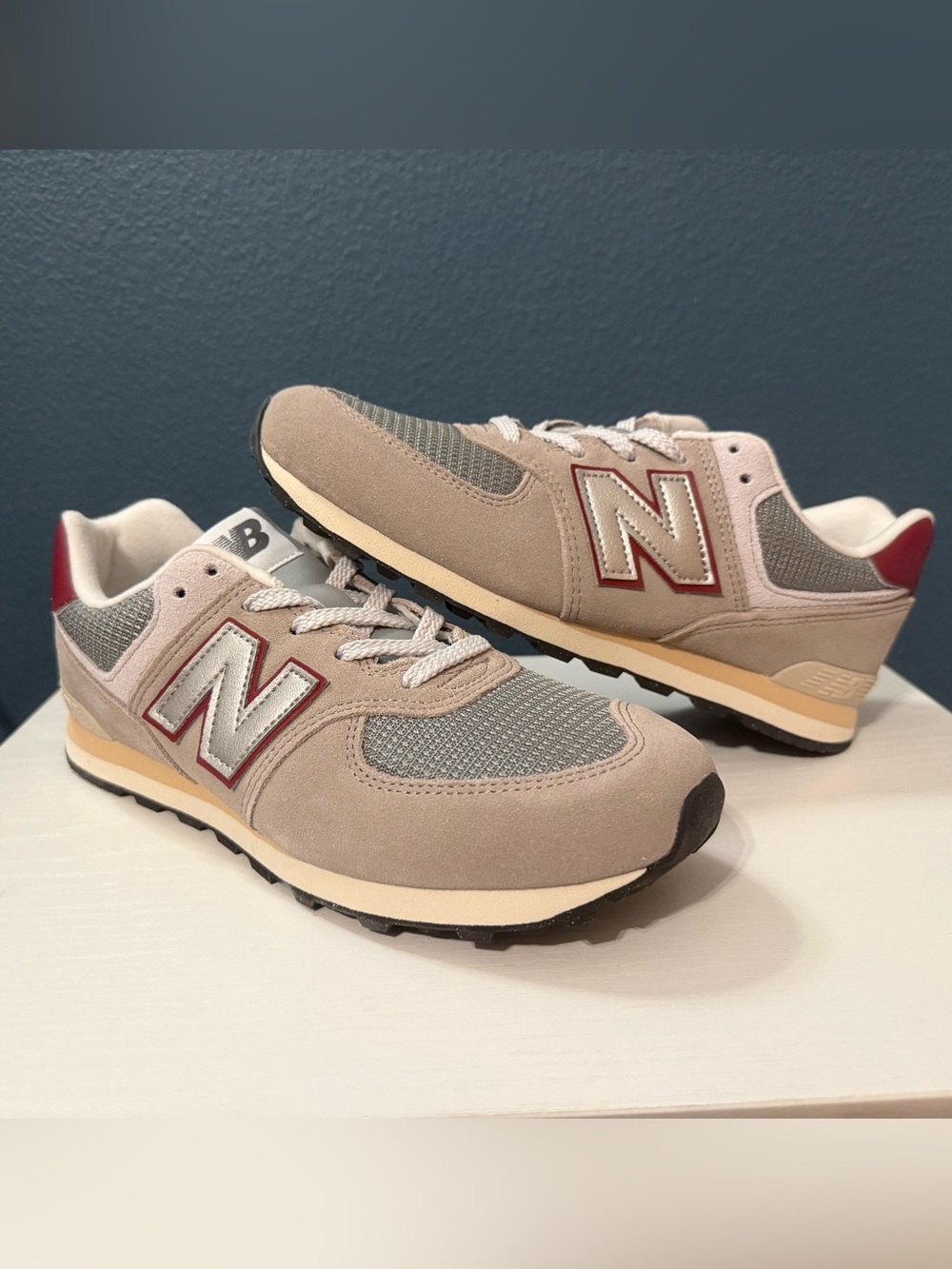 brand new! New Balance Taupe and Gray Retro Running Shoes - size 6Y / 7.5W